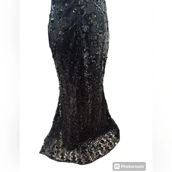 🆕 Dalia Macphee Black Sequined Illusion Waist Gown Extra Large - Picture 7 of 15